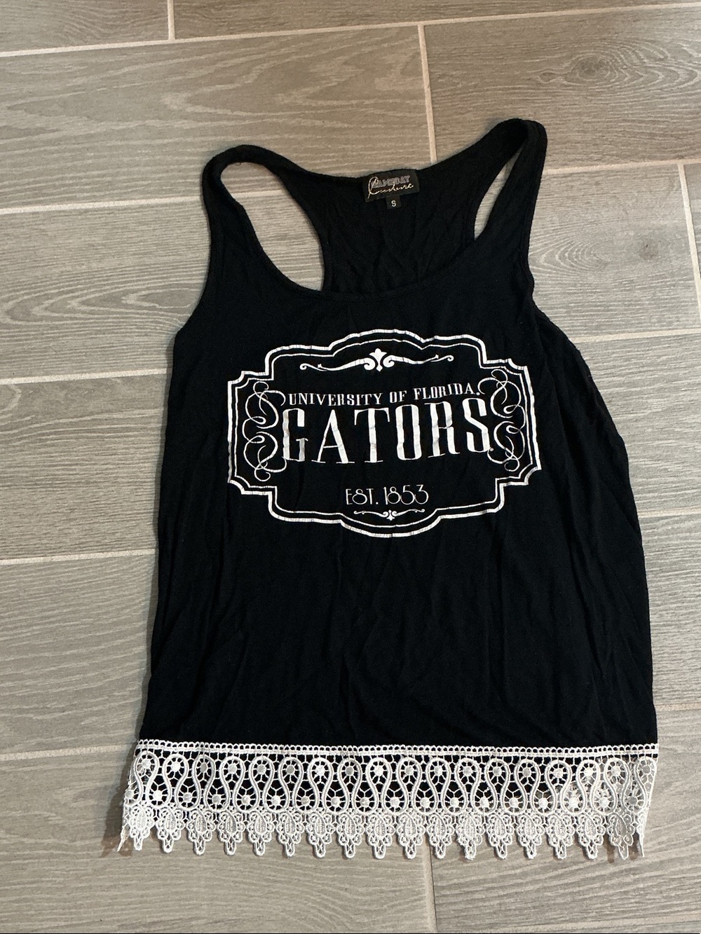 GameDay Couture University of Florida Gators Black Lace-Hem Tank Top Sz Small
